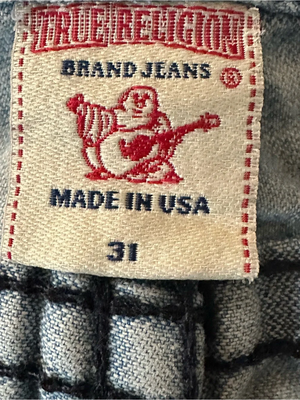 True Religion Ricky Big T Men's Light Blue Distressed Jeans, Waist 31, Seat 34